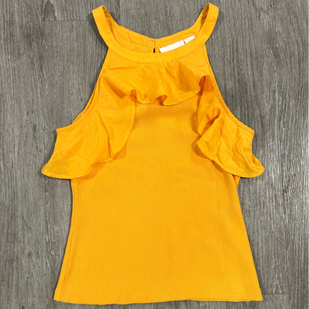 Anthropologie Maeve Ruffled Rib Halter Tank Blouse Top Mango Size SM